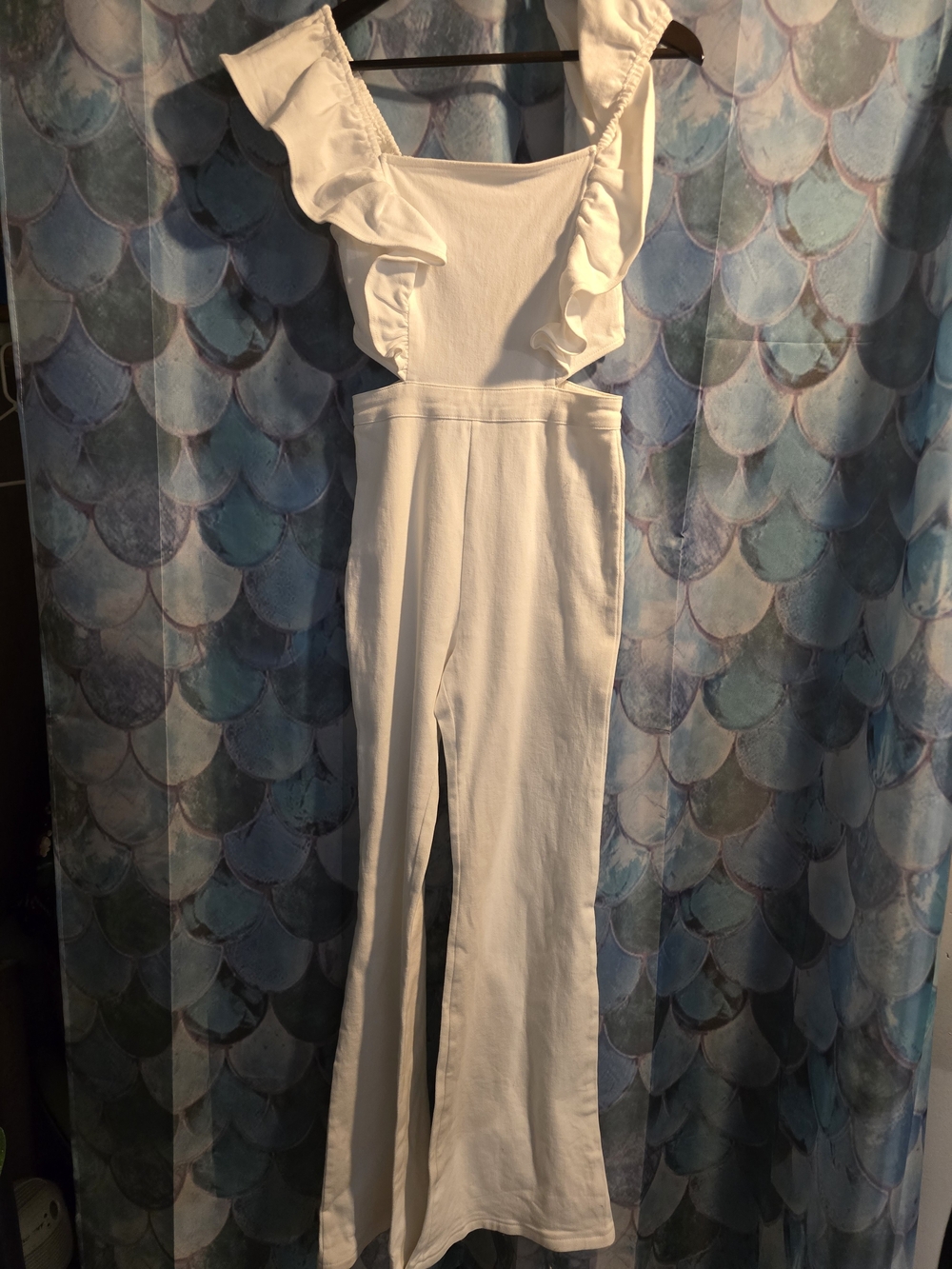 Flying Tomato White Ruffle-Strap Jumpsuit